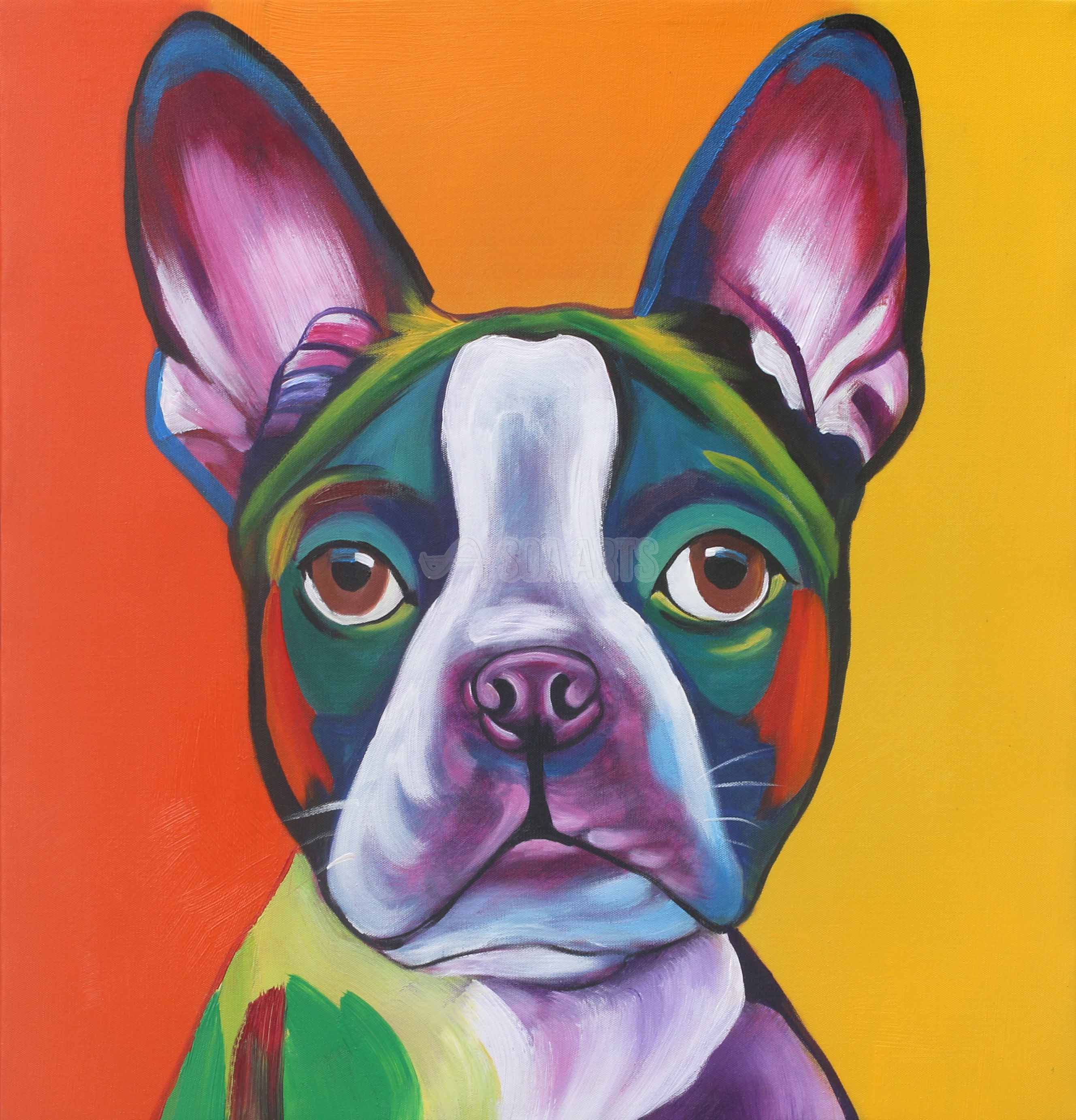The Colorful French Bulldog, Animal Acrylic Painting for Sale  SOAAP0325777BDW | SOA ARTS